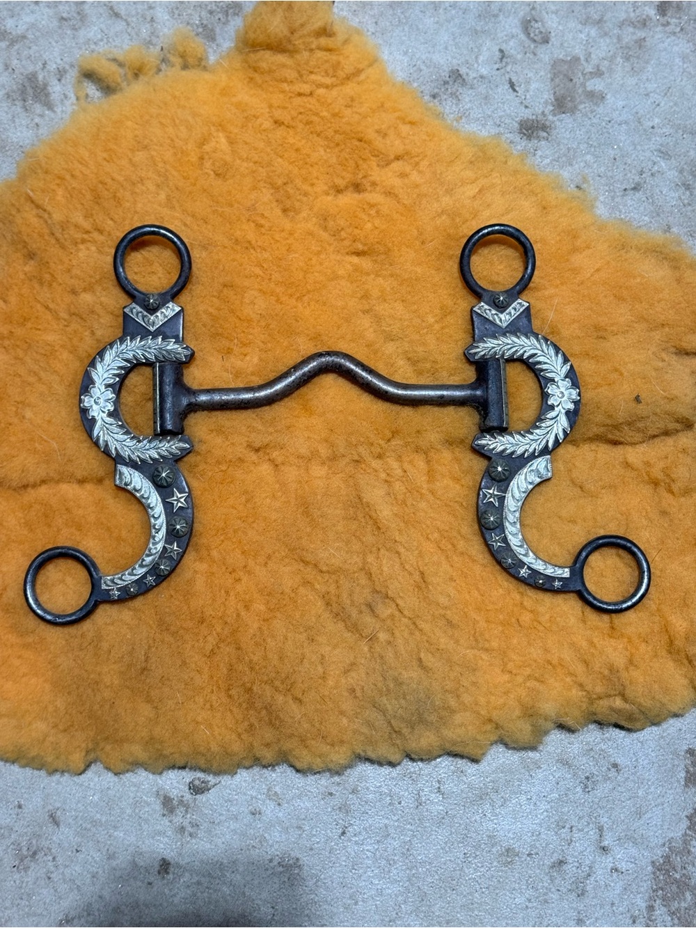 Western Horse Bit - Brass Inlay on Black Iron